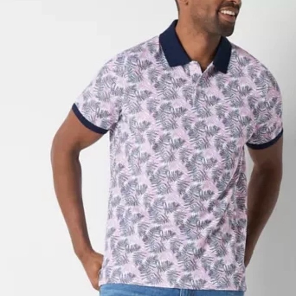 St. John's Bay Premium Print Mens Classic Fit Short Sleeve Polo Shirt - Picture 1 of 4